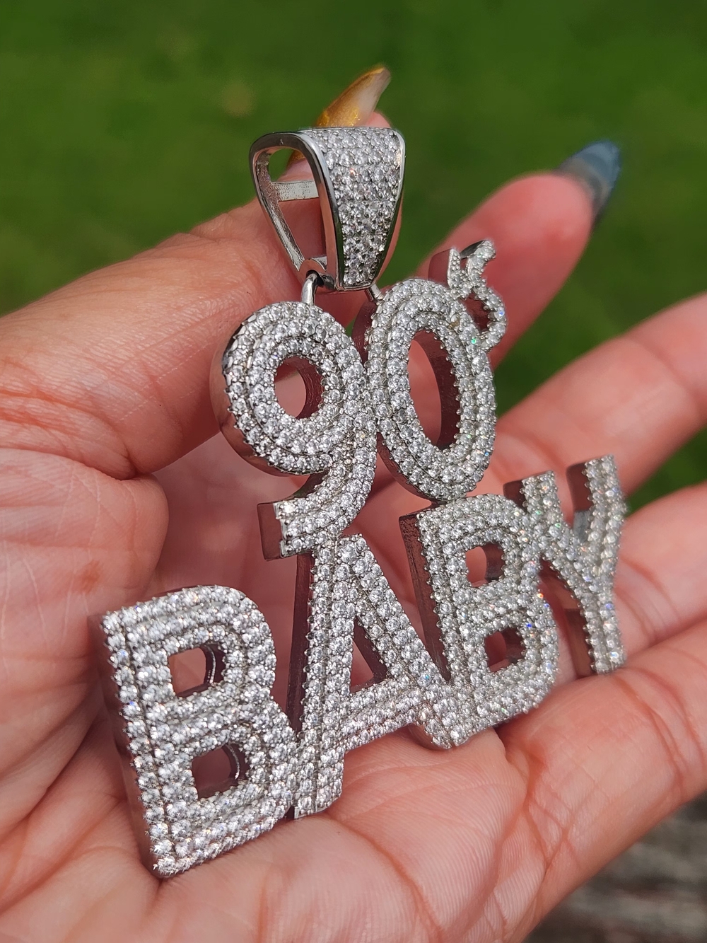 Mrs215Creations Silver '90s Baby' Pave Pendant